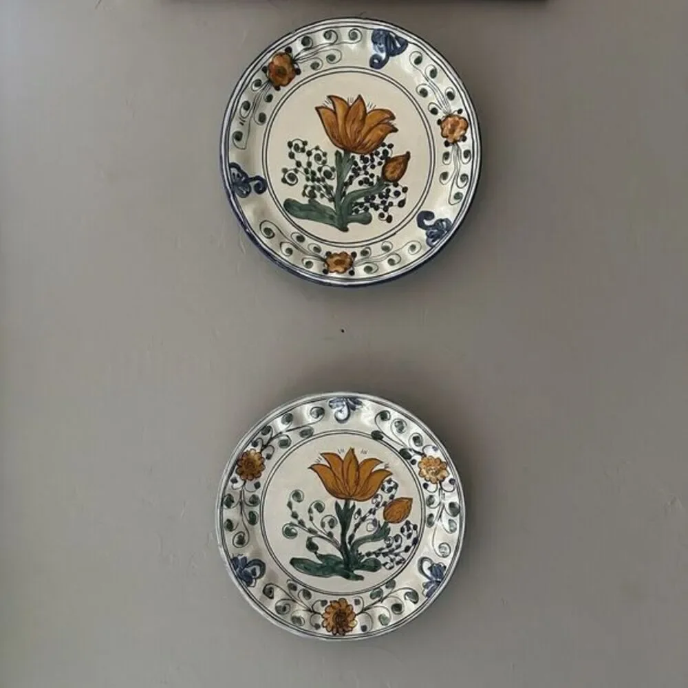 (2) Provence France Hand Painted Porcelain Floral Wall Plate Wave Edging
